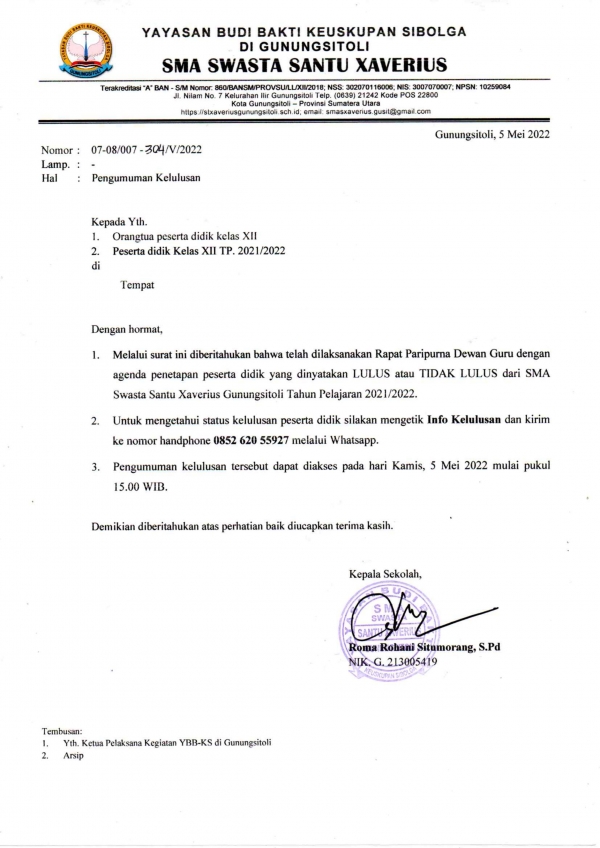 PENGUMUMAN KELULUSAN